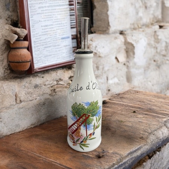 Decorative Olive Oil Dispenser Bottle - White with Olive Branch - Picture 1 of 10